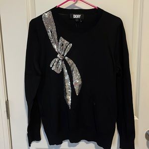 DKNY Black Sweater with Silver Sequin Bow